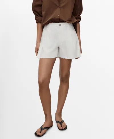 Mango Women's Frayed Hem And Pleats Denim Shorts In White