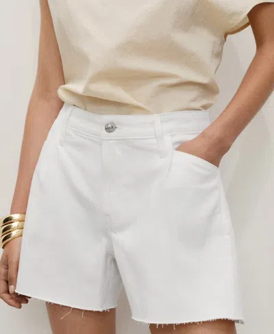 Mango Women's Frayed Hem And Pleats Denim Shorts In White