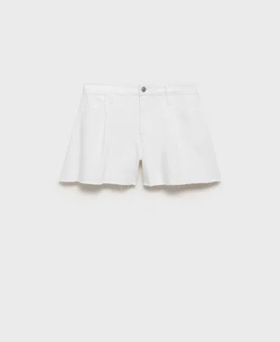 Mango Women's Frayed Hem And Pleats Denim Shorts In White