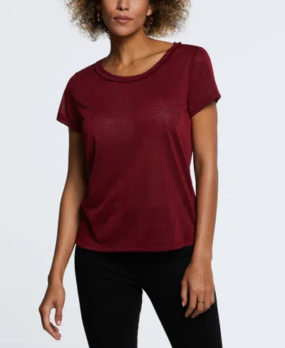 Ella Rafaella Petite Short Sleeve Decorative Trim Top In Purple