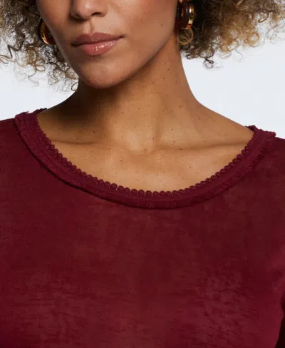 Ella Rafaella Petite Short Sleeve Decorative Trim Top In Purple