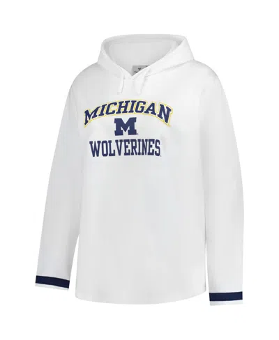Fanatics Women's White Michigan Wolverines Plus Size Pullover Hoodie In White
