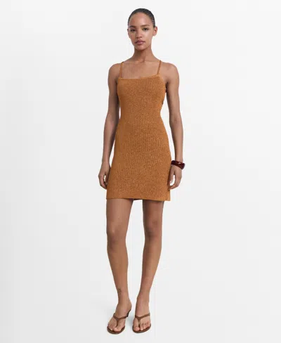 Mango Lurex Knit Dress With Crossed Back Copper In Brown