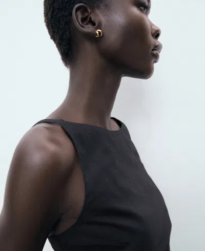 Mango Robe Courte Drapée Lin Noir - Femme - Xl -  In Black