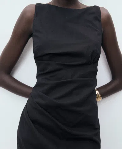 Mango Robe Courte Drapée Lin Noir - Femme - Xl -  In Black