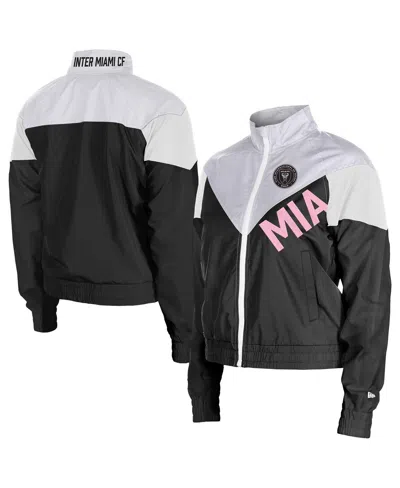 5th & Ocean By New Era Women'sâ Black Inter Miami Cf Leisure Cropped Full-zip Windbreaker Jacket In Black