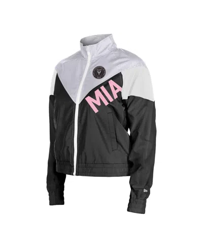5th & Ocean By New Era Women'sâ Black Inter Miami Cf Leisure Cropped Full-zip Windbreaker Jacket In Black