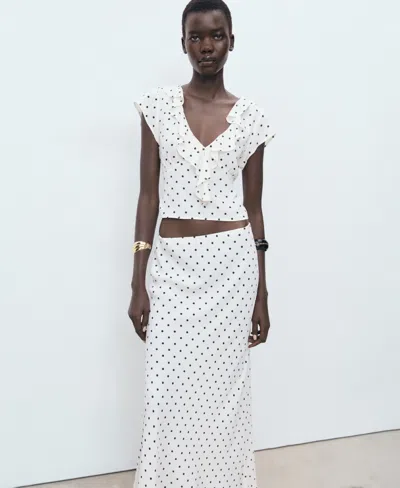 Mango Cropped Ruffle Detail Blouse Co-ord In White