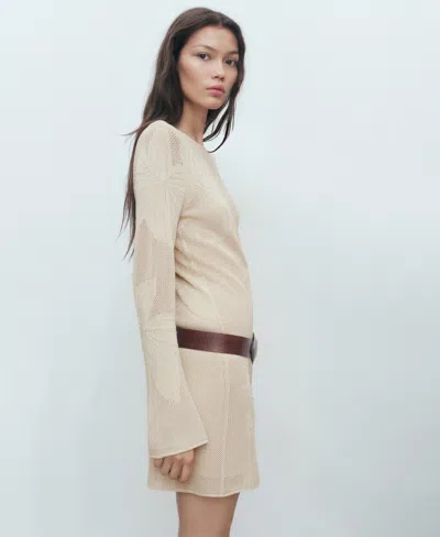 Mango Floral Crochet Dress Beige In Neutral