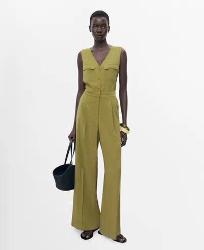Mango Sleeveless Button Up Jumpsuit In Green