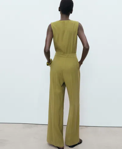 Mango Sleeveless Button Up Jumpsuit In Green