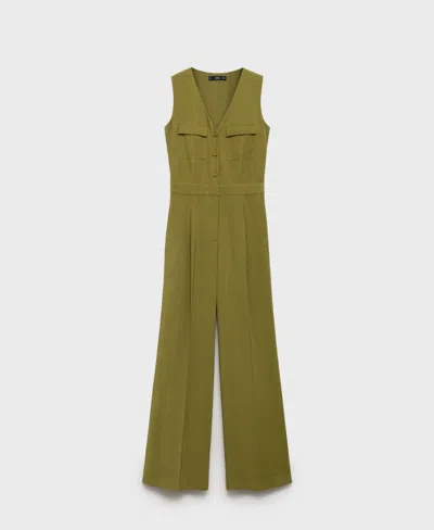 Mango Sleeveless Button Up Jumpsuit In Green
