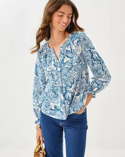 Lilly Pulitzer Aldina Button Down Top In Blue