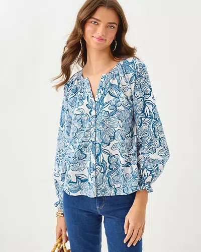 Lilly Pulitzer Aldina Button Down Top In Blue