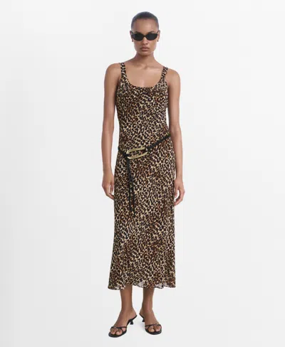 Mango Leopard Midi Dress Ecru In Black