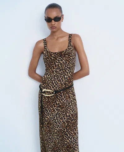 Mango Leopard Midi Dress Ecru In Black