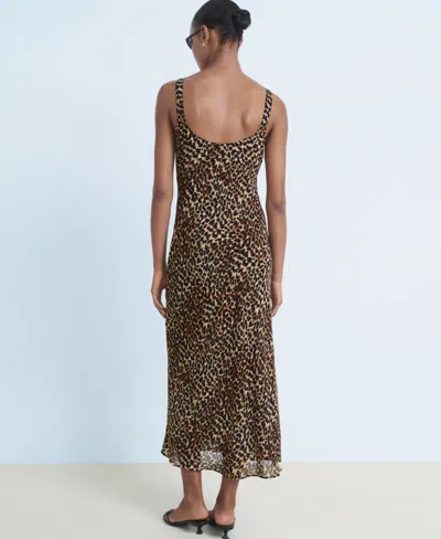 Mango Leopard Midi Dress Ecru In Black