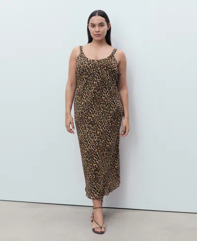 Mango Leopard Midi Dress Ecru In Black