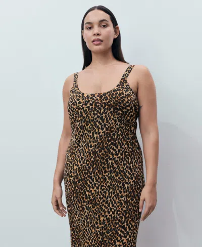 Mango Leopard Midi Dress Ecru In Black