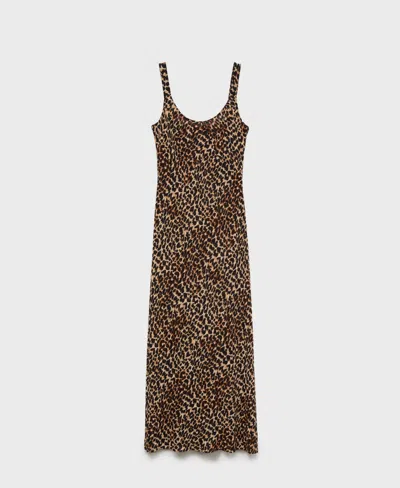 Mango Leopard Midi Dress Ecru In Black
