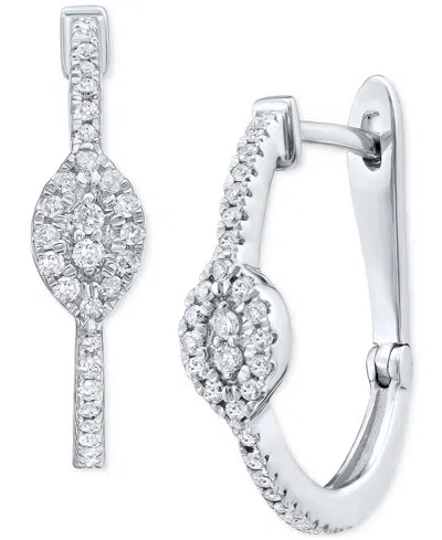 Macy's Diamond Cluster Small Hoop Earrings (1/3 Ct. T.w.) In 10k White Gold In Metallic