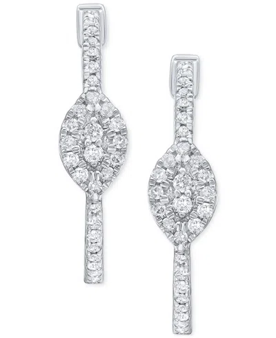 Macy's Diamond Cluster Small Hoop Earrings (1/3 Ct. T.w.) In 10k White Gold In Metallic