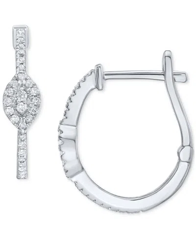 Macy's Diamond Cluster Small Hoop Earrings (1/3 Ct. T.w.) In 10k White Gold In Metallic