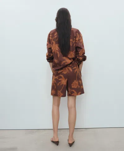 Mango Cotton Bermuda Shorts With Palm Tree Print Brown In Brown