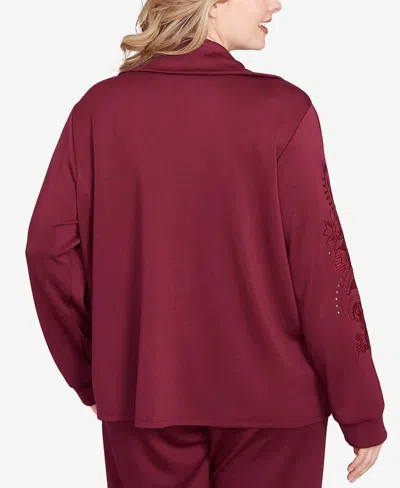 Ruby Rd. Plus Size Embroidered Floral Cutout Snap Jacket In Red