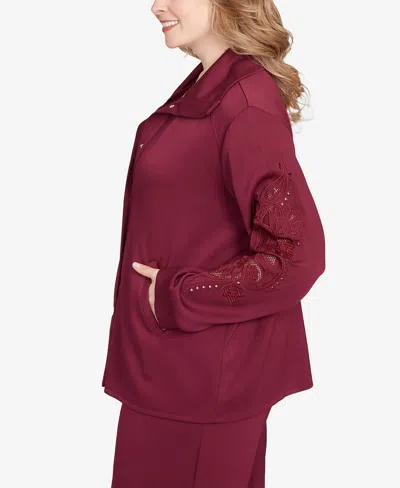 Ruby Rd. Plus Size Embroidered Floral Cutout Snap Jacket In Red