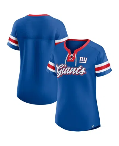 Fanatics Women's Royal New York Giants True Catch Iconic Rhinestone Bling Athena Lace-up T-shirt In Blue