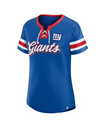Fanatics Women's Royal New York Giants True Catch Iconic Rhinestone Bling Athena Lace-up T-shirt In Blue