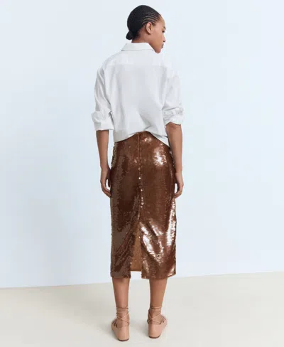 Mango Sequin Midi Skirt In Brown