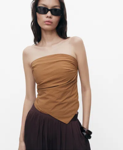 Mango Asymmetric Strapless Top In Brown