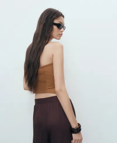 Mango Asymmetric Strapless Top In Brown