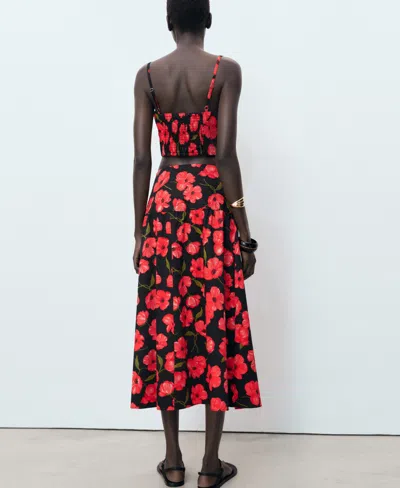 Mango Floral-print Flared Skirt Black In Black