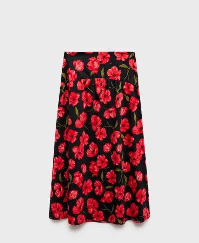 Mango Floral-print Flared Skirt Black In Black
