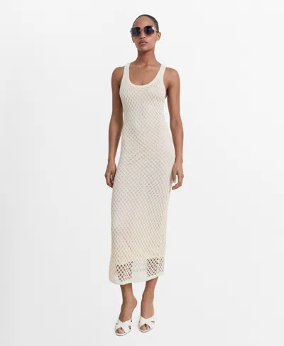 Mango Crochet Long Dress Ecru In Sand