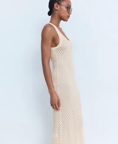 Mango Crochet Long Dress Ecru In Sand