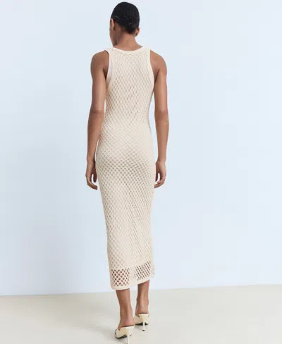 Mango Crochet Long Dress Ecru In Sand