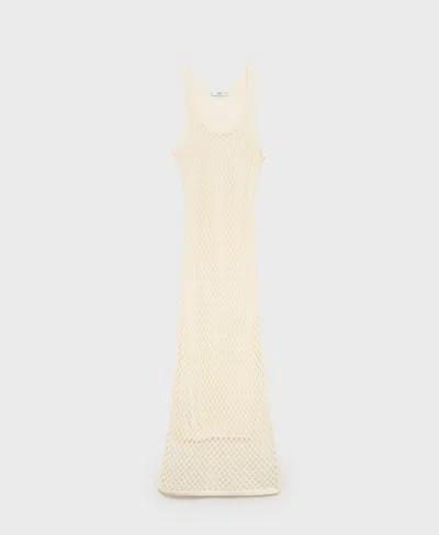 Mango Crochet Long Dress Ecru In Sand