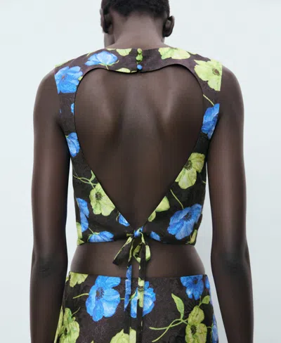 Mango Open-back Floral Blouse Black In Black