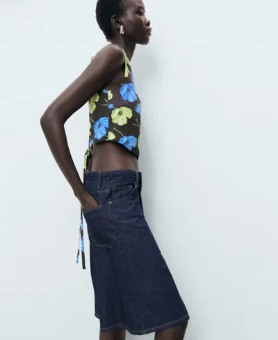Mango Open-back Floral Blouse Black In Black