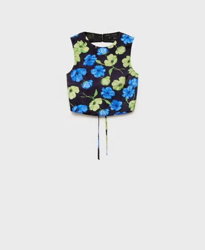 Mango Open-back Floral Blouse Black In Black