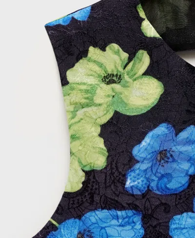 Mango Open-back Floral Blouse Black In Black