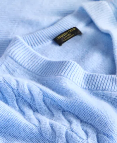 Charter Club Petite Cashmere Angled Cable V-neck Sweater, Macy's Exclusive In Blue