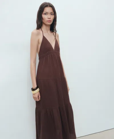 Mango Women's V-neck Cotton Dress In Brown