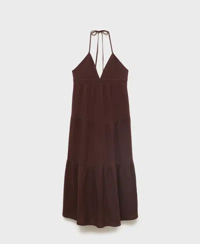 Mango Women's V-neck Cotton Dress In Brown
