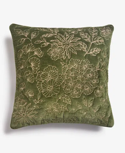 Charter Club Velvet Botanical Decorative Pillow, 18" X 18" In Green