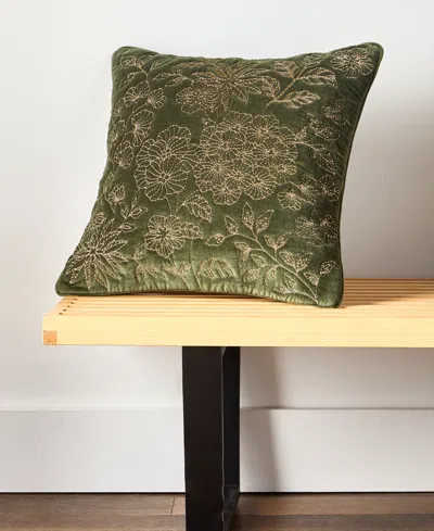 Charter Club Velvet Botanical Decorative Pillow, 18" X 18" In Green